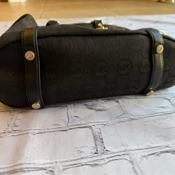 Michael Kors BEDFORD Small Satchel MK Monogram Jacquard Black Y2k Tote Logo - Picture 2 of 16